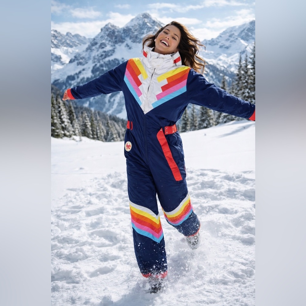 Tipsy Elves Multicolor Chevron Ski Suit Women’s Size Medium Retro Style Snowsuit